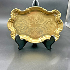 Hollywood Regency Gold Finish Etched Metal Tr...