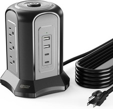 Power Strip Tower Surge Protector Desktop Charging Station 10 Ft Extension Cord