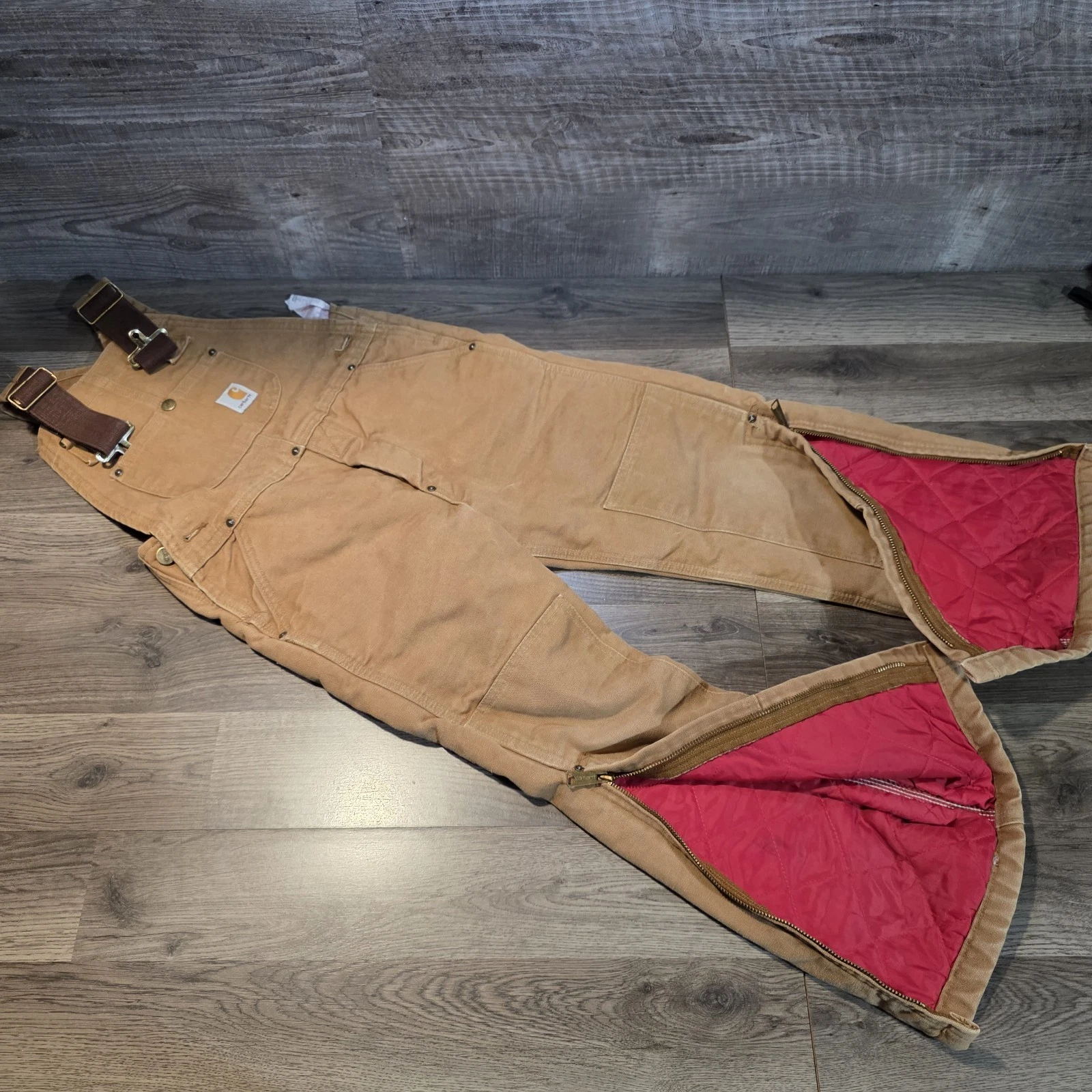 Vintage Carhartt Bib Overalls Youth Medium Brown Double Knee Insulated USA BQ626
