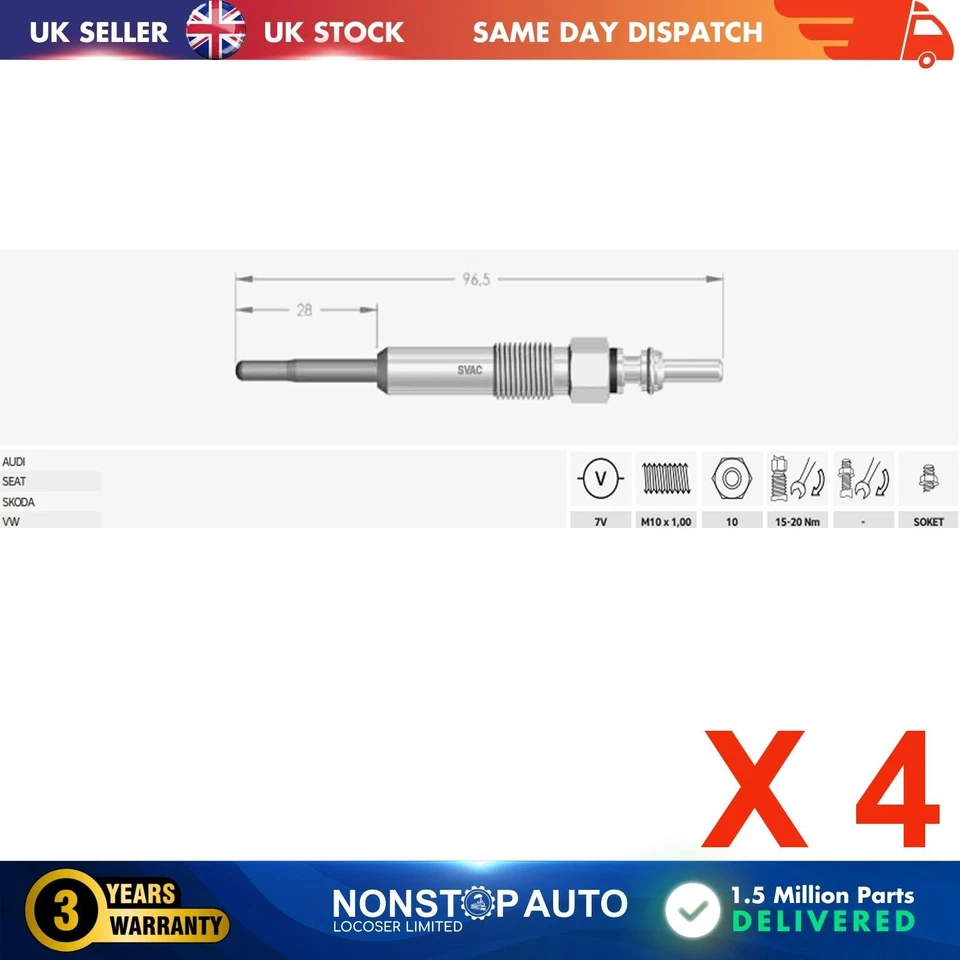 4X Glow Plugs For VW Sharan Touareg Crafter Multivan V Transporter V N10591608 - image 2 of 4