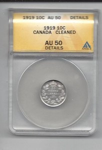 1919 ANACS AU50 Details Canada George V Silver Ten Cents!! E0890