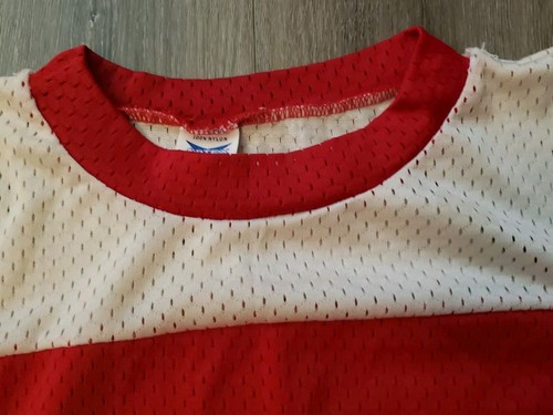 VTG 70s Artex OKLAHOMA Red White Nylon Mesh Sports Jersey Shirt BOYS Sz M FLAWS - Picture 4 of 15