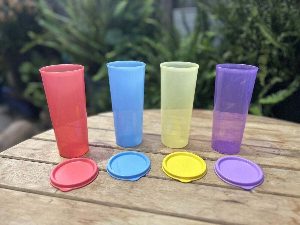 Tupperware New Set of 4 Colorful 16oz Tumblers with lids | eBay Tupperware New Set of 4 Colorful 16oz Tumblers with lids | eBay