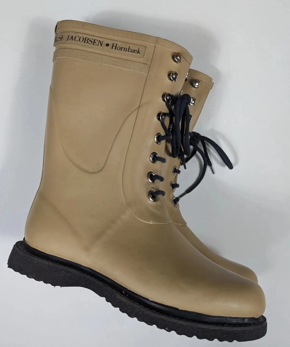 Ilse Jacobsen Hornbaek Tall Rubber Laced Rain Boots Tan Women s US