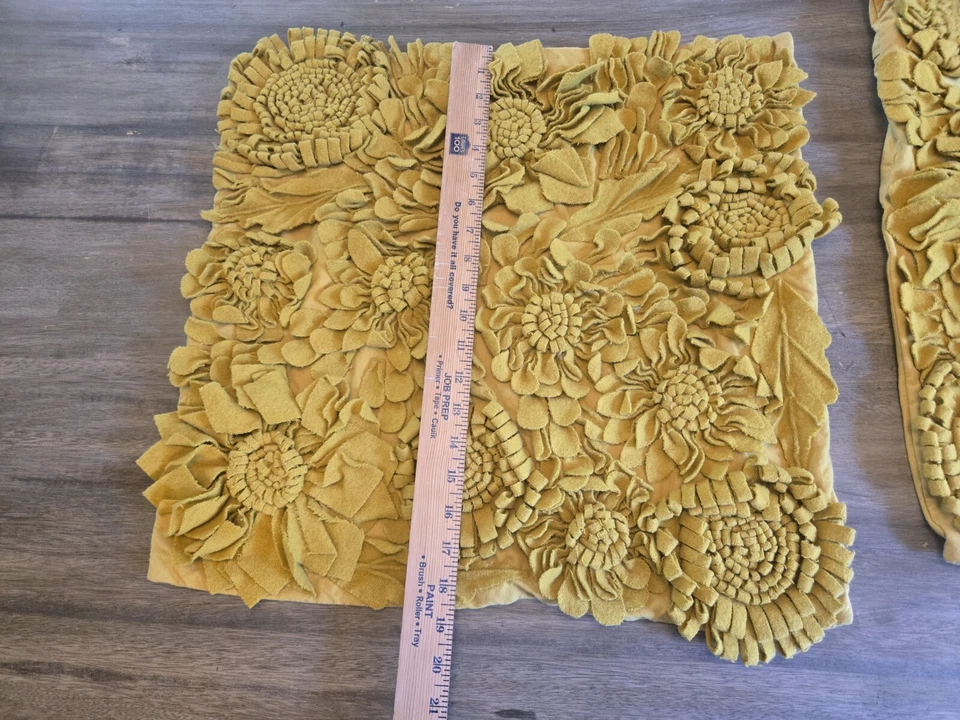 Ethan Allen Yellow Mustard 3D Flower Throw Pillow Covers 20" x 19" - Image 3 of 4