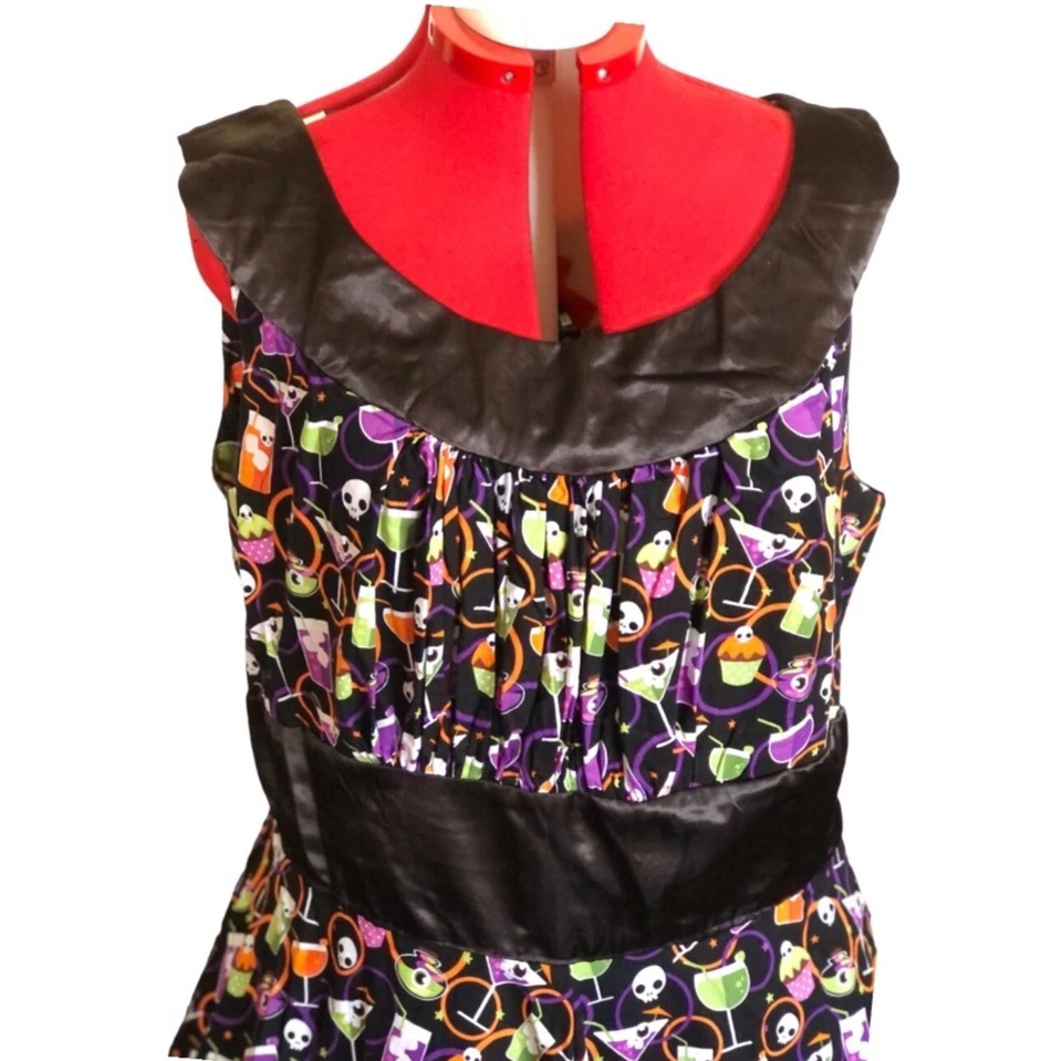 Toxic Martini Vintage Retro Halloween Dress Womens 2X Black Satin - Image 2 of 4