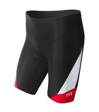 New TYR Carbon 9" Tri Shorts Mens S Black Red Amp Pad Triathlon