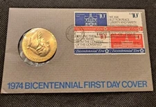 1974 BICENTENNIAL FIRST DAY COVER AND TOKEN!    e5971DSX2