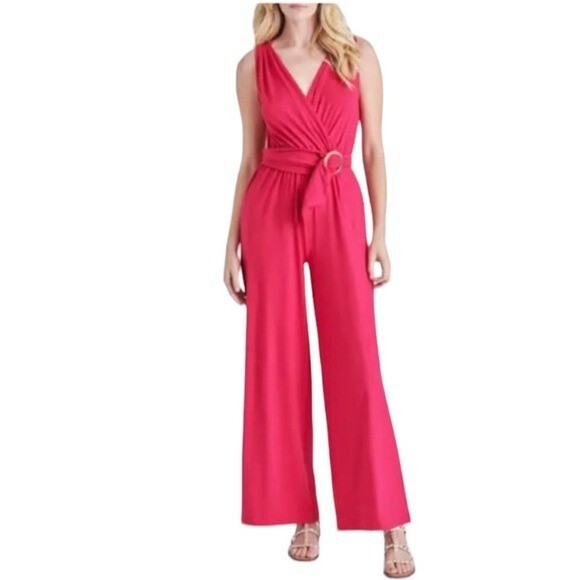 NWT BB Dakota by Steve Madden Sleeveless Belted Jumpsuit RASPBERRY XL
