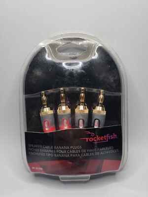 Rocketfish Speaker Cable Banana Plugs 4 Pack 24 KT Gold Plated Red Black
