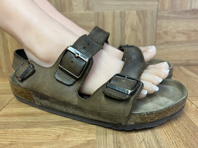 RARE Sz 10 Birkenstock Milano Triple Strap Brown Leather