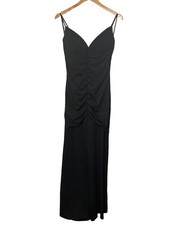 NWT Windsor Maxi Gown Dress Black spaghetti strap ruched V-neck Juniors Medium