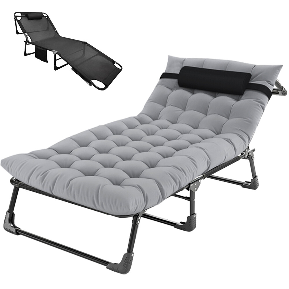 SLSY Folding Lounge Chair Bed Cot 4-Position Adjustable Patio Reclining With Pad