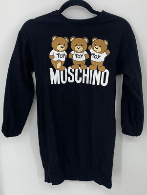 Moschino Kids Girls Black Logo Bear Print Sweatshirt Dress sz M (MISSING TAGS)