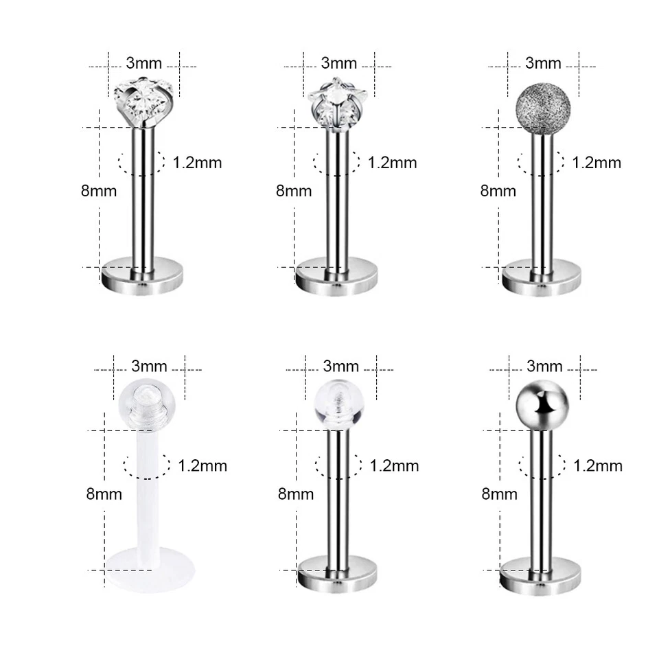 Lote de 12-16 piezas piercings labiales de acero inoxidable circonita cúbica tragus caracola piercing Foto 3 de 4