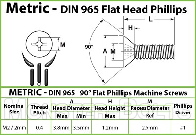 Bulk Qty 2,000 - M2 x 4mm DIN 965 Metric Phillips Flat Machine Screw Stainless