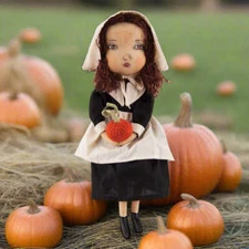 Primitive Folk art Thanksgiving Fall Eve Pilgrim Doll Joe Spencer 13.5" Pumpkin