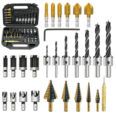 28Pcs Woodworking Chamfer Drilling Tools-Countersink Bit, Step Drill Bit Set,...