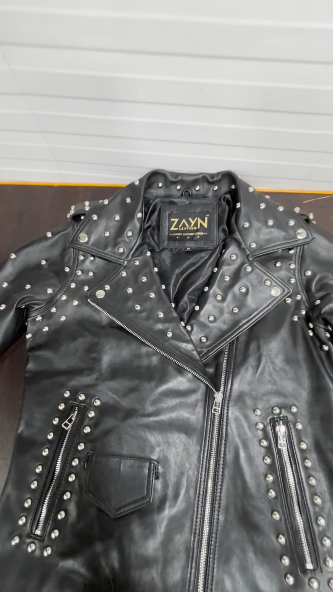 BoTT Sparkle Leather Jacket レザージャケット Women's Studded Leather Jacket Black Motorcycle Biker Real
