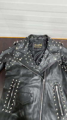 Women's Studded Leather Jacket Black Motorcycle Biker Real