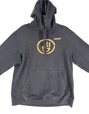 Jeep Hooded Sweatshirt Men's M Black Jeep Wave Graphic Drawstring Port Company