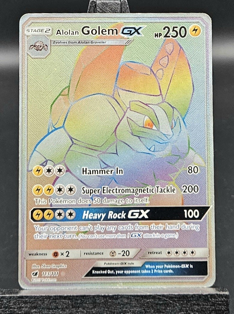 Alolan Golem GX 113/111 Rainbow Secret Rare Pokemon Crimson Invasion NM