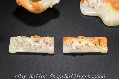 8" Old Chinese Han Hetian Jade Nephrite Carved Seal Stationery Penholder Set - Picture 4 of 9