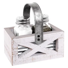 Autumn Alley Rustic Farmhouse salt and pepper caddy set with galvanized accent