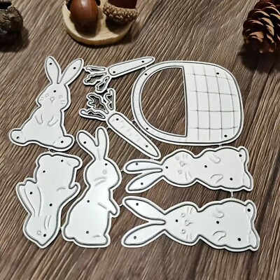 Easter Bunny Metal Die Cuts,Cute Animal Rabbit Carrot Basket Frame Cutting Di...