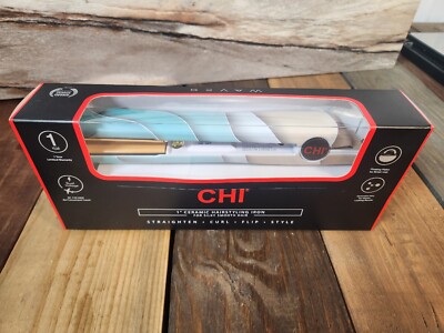 CHI 1'' Ceramic Hairstyling Flat Iron NIB Straighten Curl Clip Waves Green Gray