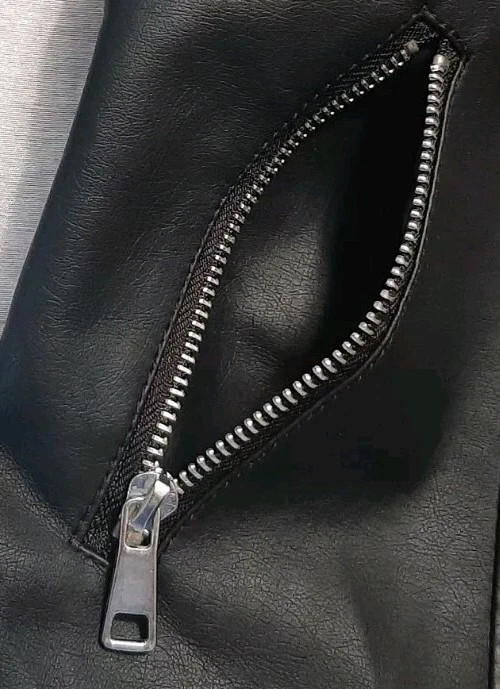 Cavalini SzS Vegan Suede/Leather Motto Jacket Lined Zip Pkts Full Zip Front Blk - Image 4 of 4