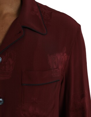 Chemise Dolce & Gabbana En Soie Jacquard Marron - Motif Couronne - Taille S (39) - Neuve Avec Étiquettes