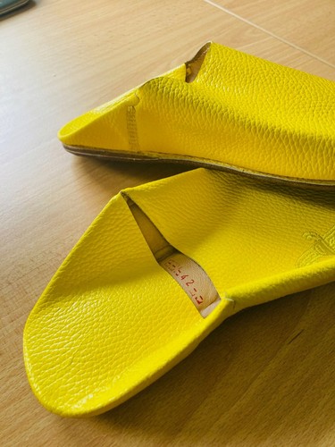 MOROCCAN BABOUCHE SLIPPERS Yellow, Mens, decorated **HANDMADE** - Picture 4 of 9