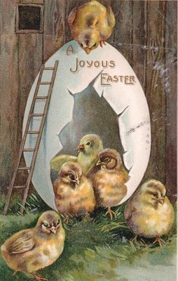 Vintage 1910 Easter Postcard Chicks Hatching Egg Ladder German Printed Art