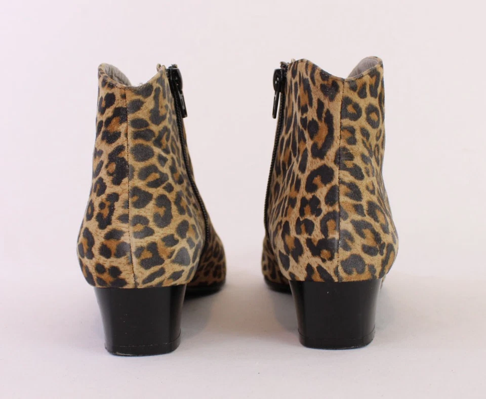 FS/NY Comfort Beige Black Tan Leopard Print Side Zip Ankle Boot Bootie 38 8 - Image 4 of 4