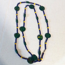 Blue Green Yellow Plastic Beaded Necklace Ball/Bead Chain No Stone