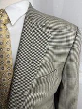 JACK VICTOR Men’s Gold Gingham Check Wool Sport Coat Blazer Jacket Sz 48 XL