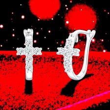 925 Silver Cross Earrings with Round CZ Stones   Classic Unisex Stud Jewelry