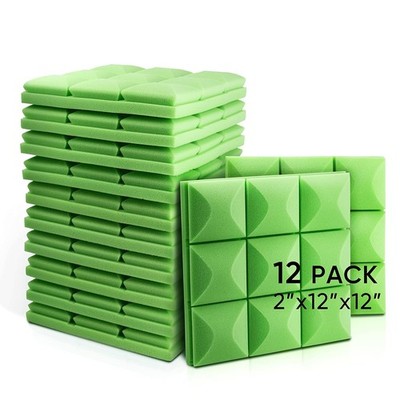 Acoustic Foam Panels Mushroom Green 2x12x12 12 Pack Studio Sound Treatment Tiles