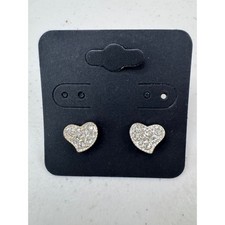 Sparkling Heart Stud Earrings Silver Tone Rhinestone Womens Fashion Jewelry