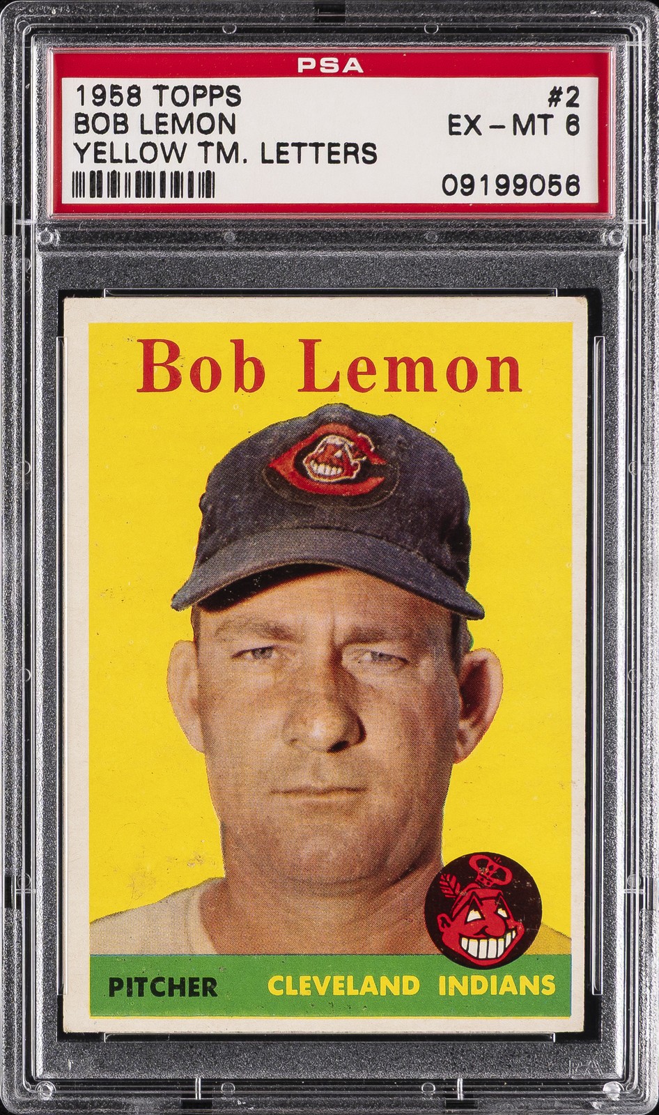 1958 TOPPS YELLOW TM. LETTERS #2 BOB LEMON PSA 6