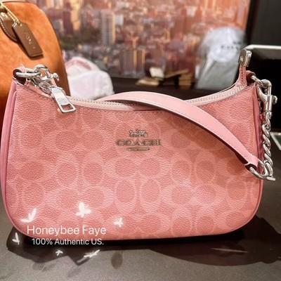 NWT Coach Teri Shoulder Bag In Signature Canvas CV933 Silver/Dusty