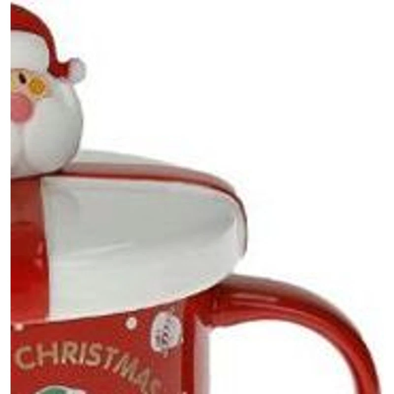 Mug Natale con Tappo e Cucchiaino Babbo Natale BRANDANI Ginger Rosso 400 ml, fotografia 4 di 9