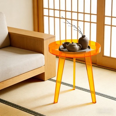 Orange Acrylic Side Table Side Table, End Table for Living Room, Bedroom