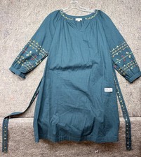 Roolee Wash Dress Green Embroidered Boho Size M