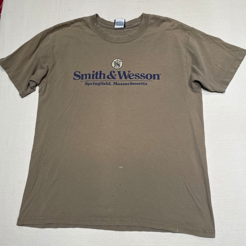 Vintage Smith & Wesson T Shirt Graphic Print Logo, Khaki, Men's Large