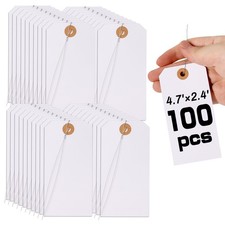 wexpw 100 Pieces Tags with Wire, 4 3/4 x 2 3/8 Shipping Tags Blank Hang Tag w...