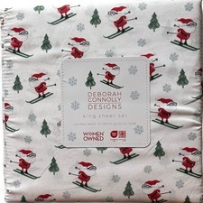 Deborah Connolly Designs King Sheet Set Santa Skiing Christmas Microfiber