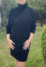 Vintage 80s Valentino Boutique Amen Wardy S M Dress Velvet Sleeve Italy Black