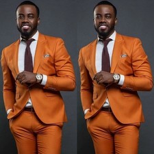 Men Suits Slim Fit Formal Business Suit Fashion Orange Blazer Pant Wedding Groom